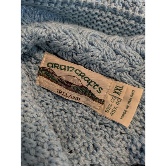 Aran Crafts blue button front cardigan sweater cotton blend cable knit - Picture 3 of 6